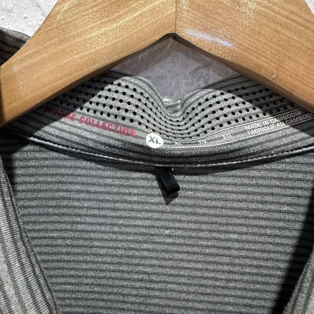 Nike Tiger Woods Collection Mens XL Golf Polo Shirt Gray Striped Snap Button guc
